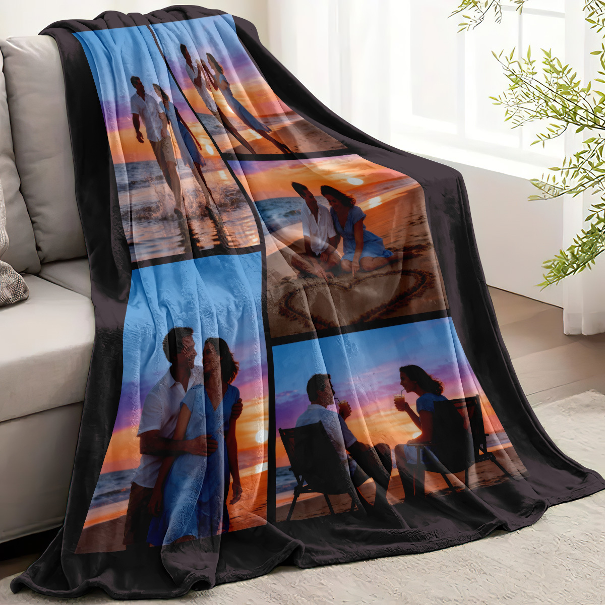 Custom Blanket with Photo Collage Memorial Gift, 5 Photos